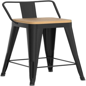 Metal Bar <b>Stools</b> Set of 4 Counter Height Barstools <b>with</b> Removable <b>Back</b> Kitchen Bar <b>Stools</b> <b>with</b> Wooden Seat, Black - Product Image 1