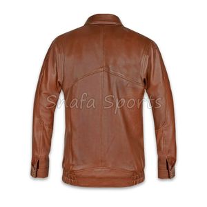Chaqueta de cuero genuino para hombre, hecha a mano, color marrón sólido, diseño con cuello alto y técnica de teñido liso, chaquetas de cuero para hombre - Product Image 6