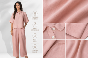 Elegante Conjunto Coordinado Rosa Pastel, Ropa de Salón de Algodón de Corte Cómodo, Top y Pantalones Paralelos a Juego para Uso Diario - Product Image 6