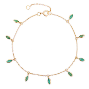 18K <b>Gold</b> Marquise Emerald Fine Charm Bracelet - Product Image 1
