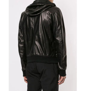 Chaqueta con Capucha de Cuero Genuino para Hombre, Cuello Alto, Logotipo Frontal, Corte Ajustado, Impermeable, Transpirable, Cierre con Cremallera - Product Image 3