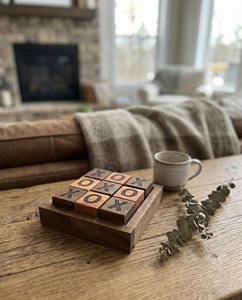 Handmade Wooden Tic Tac Toe Game Solid <b>Walnut</b> and Cherry Rustic <b>Coffee</b> <b>Table</b> Decor Tabletop with Reversible X and O wood - Product Image 5