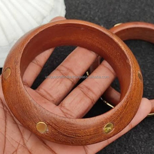 Brazaletes de madera con cuentas Regal, madera pulida Premium con incrustaciones de latón y acentos de cuentas de Metal para joyería elegante para mujer - Product Image 6