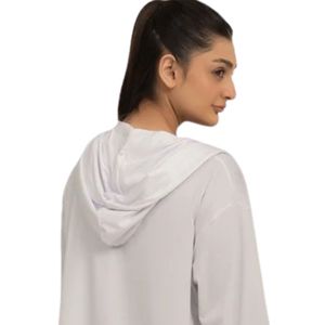 Cárdigan Largo con Capucha para Mujer, Color Blanco, Manga Larga, Abierto por Delante, Ligero, Informal, Corte Holgado, con Bolsillos - Product Image 4