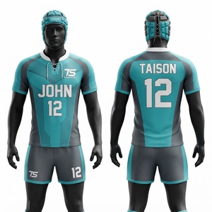 Tenue de rugby pour hommes en polyester premium 180 GSM, jersey gris-vert à panneaux respirant, impression par sublimation personnalisée, ensemble d'équipe - Product Image 1