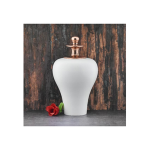 White Cremation Urn with Copper Lid Decorative Memorial Urn for Ashes, Funeral & Remembrance Décor - Product Image 1