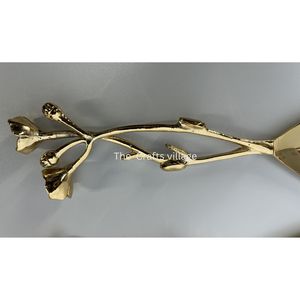 Elegant Metal Salad Serving <b>Spoon</b> and Fork Set Gold Finish Floral Branch Handle Kitchen Dining <b>Table</b> Accessories - Product Image 4