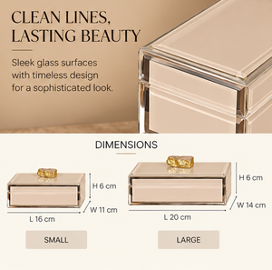 Boîte de rangement pour bijoux en verre beige cachemire avec accent en pierre naturelle, bordure dorée, finition brillante, doublure douce, boîte à souvenirs décorative - Product Image 4