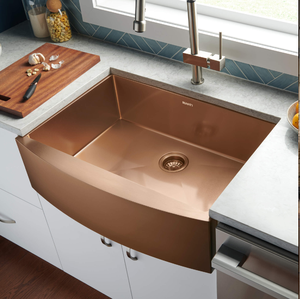 Évier de cuisine moderne en cuivre à encastrer, avec une seule cuve lisse et un égouttoir, disponible à prix de gros. - Product Image 5
