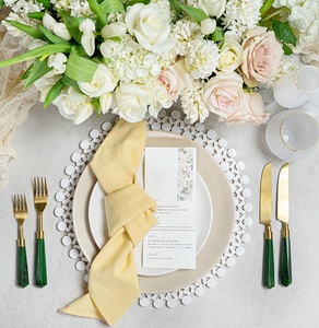 Ensemble de couverts en acier inoxydable avec manche en résine dorée, design européen, luxe, 18/10, 7 pièces, vert, cadeau d'affaires - Product Image 3