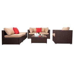 7-Piece Wood Grain Patio PE Wicker Rattan Corner Sofa Set for Garden Settings - Product Image 4
