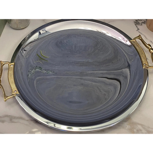 Offre Spéciale – Plateau de Service Rond en Acier Inoxydable Style Arabe, Vaisselle Antique Personnalisée, Assiette de Présentation pour Mariages et Anniversaires - Product Image 1