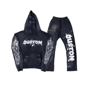 Nouveauté Offre Spéciale, surdimensionné, sérigraphie, pantalon et sweat évasé vintage, ensemble 2 pièces sweat-shirt avec lavage à l'acide survêtement pour hommes - Product Image 1