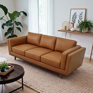 Divano in Vera Pelle Chase Stile Mid-Century Modern per Soggiorno - Product Image 1