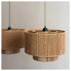Handwoven Jute Rope Pendant Light Minimalist Boho Hanging <b>Lamp</b> Eco-Friendly Natural Fiber Woven Chandelier for Dining Room Decor - Product Image 3