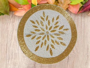 Handmade Embroidery Seed Bead <b>Coaster</b> <b>Set</b> Custom Embroidered Mats & Pads - Product Image 3