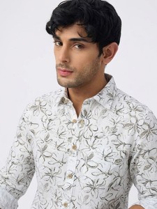 Chemise décontractée à manches longues pour homme, imprimé floral, col rabattu, manches longues, respirante, en lin, pour l'été - Product Image 1