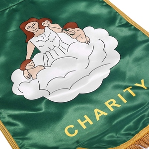 Drapeau de chapitre cérémoniel personnalisé en soie verte avec franges à pompons dorés, imprimé numériquement, pour l'Ordre de la Charité de l'Amarante - Product Image 2