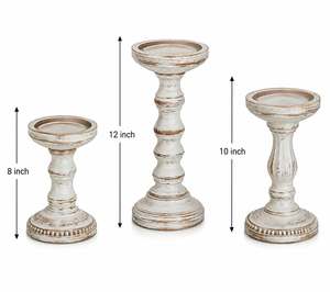 Juego de 3 Portavelas de Madera Rústicos Estilo Granja, Soportes para Velas de Pilar Blancos Desgastados, Centro de Mesa, Decoración del Hogar - Product Image 3