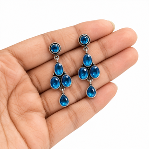 Pendientes colgantes de plata oxidada vintage al por mayor con cuarzo turquesa en bisel y corte ovalado |   Proveedor Directo de Fábrica, Hecho a Mano, Moderno - Product Image 5