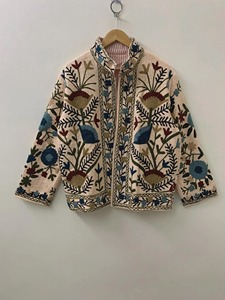 Chaqueta de Algodón con Bordado Floral Bohemio, Cuello Mandarín, Manga Larga, Cierre de Cremallera, Ropa Exterior Informal de Otoño para Mujer Adulta - Product Image 2