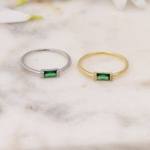 Emerald Baguette Dainty <b>Ring</b> 925 Sterling Silver 14K Gold Plated Vintage Luxury for Certified <b>Stacking</b> Thin Simple <b>Ring</b> Gift for - Product Image 6