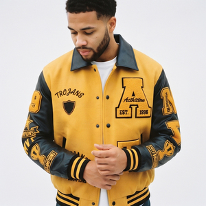 Custom Letterman Varsity Jacket <b>Wool</b> Body Leather Sleeves Premium College Varsity Jackets <b>Men</b> Button Down Varsity <b>Coat</b> - Product Image 3
