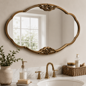 Miroir mural ovale orné en or antique, miroir de salle de bain vintage, miroir décoratif pour la maison, la chambre à coucher, le salon, cadre de luxe - Product Image 3