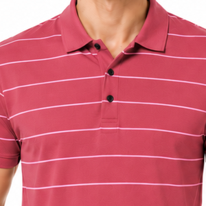 Camiseta Polo para Hombre a Rayas Rojas y Rosas, de Alta Demanda, con Rayas Horizontales Finas, Manga Corta, Cuello Camisero, Personalizable y Transpirable - Product Image 3