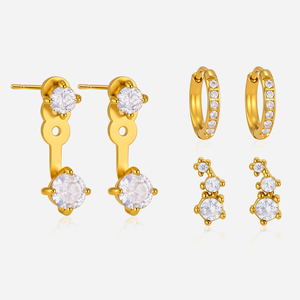 J&amp;D Jewelry 18K Gold Stainless Steel Zircon Earring Set for Women Waterproof Small <strong>Huggie</strong> Hoop Stud Earrings Jewelry <strong>Wholesale</strong> - Product Image 1