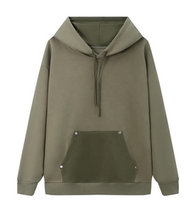 Sweat-shirt à capuche unisexe vert olive, surdimensionné, en coton tricoté, décontracté, pour l'automne, avec poche avant, en mélange de coton basique - Product Image 1