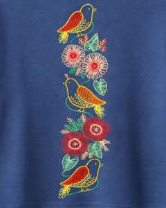 Camiseta Corta Azul Marino para Mujer, Bordado Floral de Aves, Manga Corta, Informal, de Moda, Mezcla de Algodón Suave, Top de Verano para Mujer, Venta al por Mayor - Product Image 6