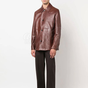 Chemise en cuir décontractée pour homme fabriquée en usine, col rabattu, manches longues, fermeture à bouton unique, coupe décontractée, respirante, écologique - Product Image 2