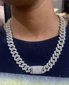 Men's Cuban Link Chain <b>Necklace</b> with Moissanite Iced Full Micro Insert <b>Statement</b> Hip Hop Jewelry 18K Gold Plated Heart - Product Image 1