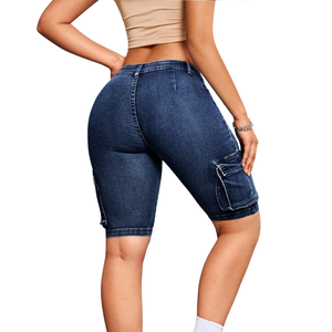 Women <b>Denim</b> Cargo Skinny Shorts <b>Stretch</b> Casual Breathable Quick Dry Slim Fit Mid Waist Knee Length Multi Pocket Summer Everyday - Product Image 3