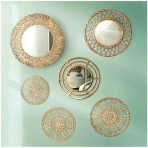 Vietnam Modern Rattan Floral Round <b>Mirror</b> Handmade Wall Decor - Product Image 4