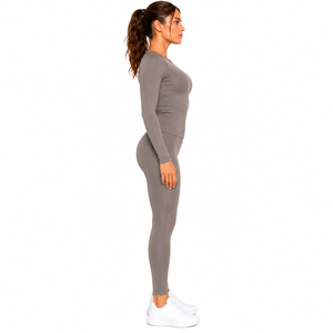 Comfortable Gym Wear Women Solid Colour Activewear Set Premium Soft Yoga <b>Leggings</b> Slim Fit Long Sleeve Compression <b>Seamless</b> - Product Image 4