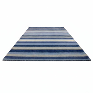 Tapis en laine texturée unie bleu gris ivoire, moderne, tufté à la main, écologique, antidérapant, pour salon et chambre à coucher - Product Image 2