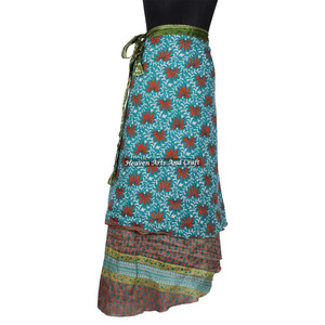 <b>Beach</b> Vintage Sari Silk Long Wrap Skirt 2 Layer Reversible <b>Magic</b> Silk Saris Wrap Long Skirt Sarong Wrap Girl's Recycled Silk - Product Image 3
