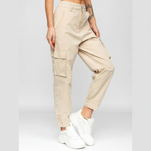 Pantalon cargo en coton pour femme OEM, respirant, séchage rapide, écologique, coupe droite, coupe-vent, taille mi-haute élastique - Product Image 2