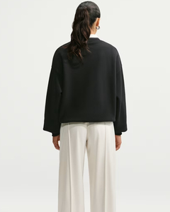Oversized Women's <b>Crew</b> <b>Neck</b> <b>Sweatshirt</b> Solid <b>Black</b> Drop-Shoulder Knitted Cotton Autumn Streetwear Style - Product Image 3
