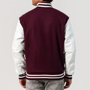Blouson Bomber Varsity pour Homme en Laine Noire et Cuir, Corps en Laine Premium, Manches en Cuir Véritable, Poignets Côtelés et Boutons Pression, Style Urbain - Product Image 3