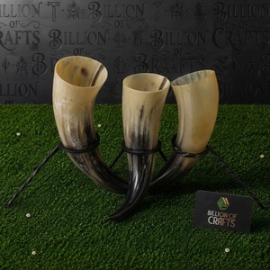 Corne à boire viking en corne de buffle polie, écologique et naturelle, avec support en fer, artisanale, vaisselle médiévale - Product Image 1