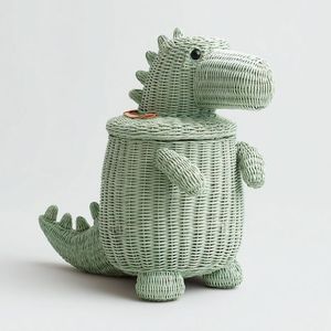 Panier de rangement en bambou tressé en forme d'animal créatif avec couvercle, design mignon dinosaure cheval, organisateur de jouets pour enfants, décoration artisanale pour la maison - Product Image 2
