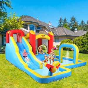 Castello Gonfiabile in Tessuto Oxford 840D con Scivolo 420D, Piscina e Trampolino, Attrezzature per Divertimento Acquatico Rosso, Giallo e Blu - Product Image 6