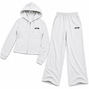 Conjunto de Sudadera con Capucha y Pantalones Palazzo para Mujer, Color Gris Jaspeado, Ligero, Informal, Ropa Deportiva Urbana, con Logotipo Personalizado, Proveedor de Ropa Deportiva - Product Image 3