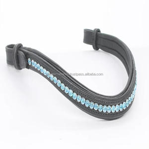 Rembourrage Extra Comfort Wave Shape Bande de front de cheval en cuir noir et marron avec 1 rangée de cristaux floraux mega bling - Product Image 4