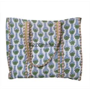 Eco-Friendly 100% Pure Cotton Quilted Tote <b>Bag</b> with Long Handle Large Size Multi-Color Made Rajasthan for Daily Travel - Product Image 3