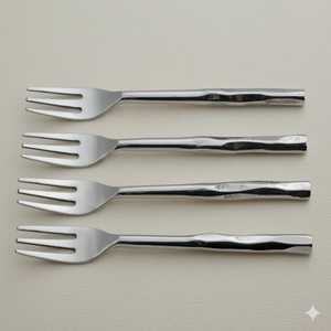 Juego de tenedores de acero inoxidable con diseño martillado y mango metálico para bodas, eventos y hogares, juego de accesorios de cocina con acabado pulido. - Product Image 1