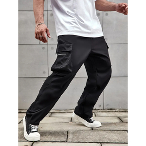 Pantalon de jogging cargo en molleton de coton pour homme, coupe ample, multi-poches, streetwear, avec logo personnalisé - Product Image 6